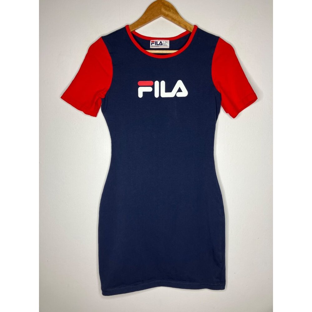 Fila Womens Blue Red Short Sleeve Dress Small Form Fitting